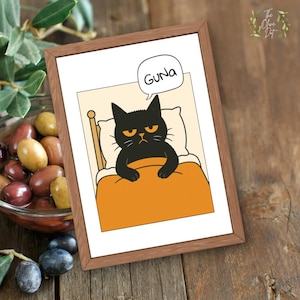 Guna Poster | Grumpy Cat Good Night Poster | Funny Wall Art PDF | Digital Printable A4 | Humorous Bedtime Decor