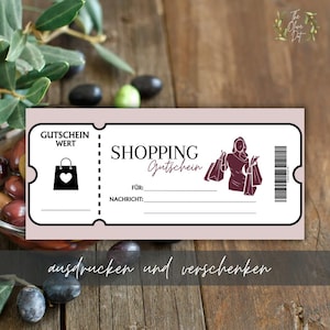 Shopping voucher to print | Voucher template PDF | Women&#39;s gift idea | Digital voucher | DIY voucher | Last-minute gift