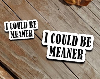 「I Could Be Meaner」ステッカー、面白い皮肉な引用句デカール、ノートパソコン、ウォーターボトル、ジャーナル、友人へのギフト用の大胆なタイポグラフィビニールステッカー