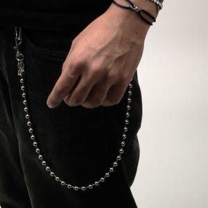 Catena per portafoglio in perla argentata – Portachiavi streetwear per jeans larghi – Catena per pantaloni Y2K di 304supply