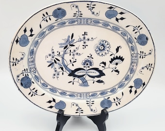Antique 1911 Staffordshire "Blue Onion" Oval Serving Platter (Rd No 56812)