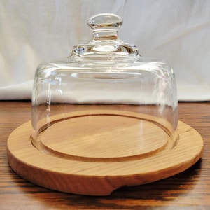 VTG Cheese Server with Glass Cloche and Wooden Base