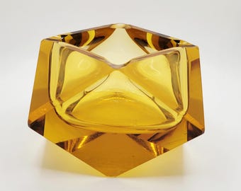 MCM Italian Murano Amber Art Glass Ashtray by Flavio Poli for Seguso