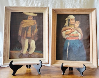 Set of VTG 1940s-1950s Indigenous Folk Art Horsehair Oil Paintings from Otavalo, Ecuador