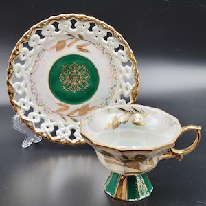 Juego de taza y platillo Royal Sealy "Wheat" Lusterware vintage de los años 50-60.