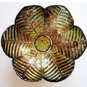 Cuenco de cobre y pan de oro Il Quadrifoglio, vidrio artístico italiano, años 80, VTG