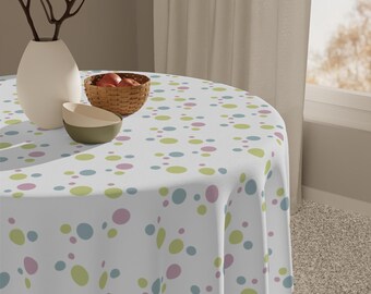 White Confetti Table Cover | Soft Pastel Dots Tablecloth