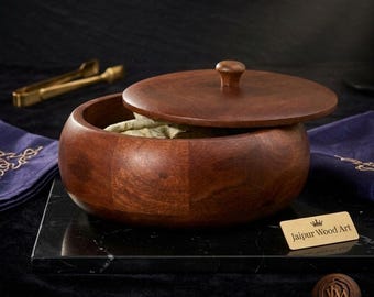 Casserole artisanale en bois de manguier | Boîte à roti, chauffe-chapati, décoration de cuisine rustique