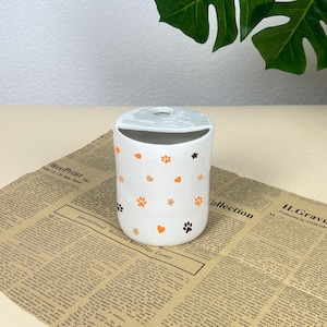 PRE-ORDER:Paw prints Ceramic Travel Tumbler,Handmade Ceramic Coffee Mug,Custom To Go Mug,Sip Mugs,Hand-painted Paw Travel Cup Mother&#39;s Gifts