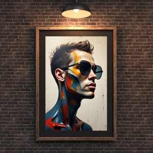 Neon Vogue – Contemporary Wall Art Print, Fashion-Inspired Modern Artwork, Bold Sunglasses Portrait, Digital Download