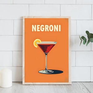 Sunset Negroni Wall Art – Mid Century Modern Cocktail Print, Vintage Bar Cart Decor, A3 and 2:3 Ratio Digital Download | Orange | Cocktail