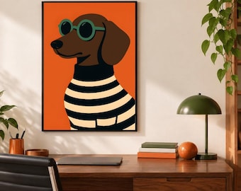 Dapper Dachshund Pop Art Print – Mid-Century Modern Dog Wall Art, Retro Pet Decor,  Dachshund wall art, Dog wall art,  Dachshund gift idea