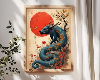 Japanese Dragon Digital Wall Art Print, Dragon Wall Art, Digital Download, Asian Wall Art, Oriental Decor, Japanese Wall Print