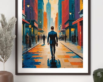 The Elegant Stroll - Vintage druckbare Wandkunst, Retro Mann im Anzug Kunstwerk, stilvolles Wohndekor