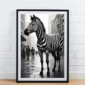 Urban Stripes Zebra Wall Art Print – Modern Animal Decor | Monochrome Printable Art for Office, Living Room, or Hallway