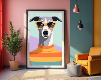 Windhund Pop Art Print - Mid-Century Modern Hunde Wandkunst, Retro Haustier Dekor, digitaler Download, Hundewandbild
