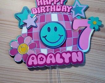 Personalized Groovy Disco Birthday Cake Topper
