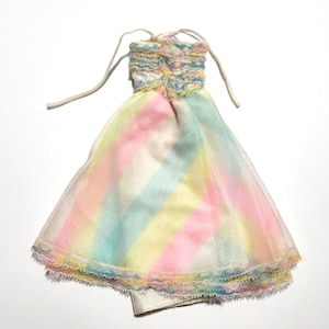 Barbie, Happy Birthday, Pastel Rainbow Gown Dress, Vintage Doll Clothes, 1982