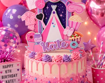 sleepover cake topper, decoration birthday for a sleepover party, pajamas party, slumber party decor, slumber birthday decorations