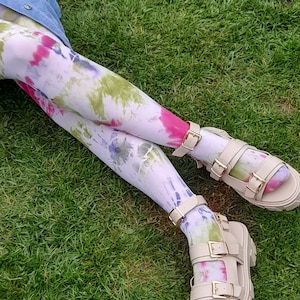 TIE DYE Tights -  HYACINTH colourway - 50 denier Dip dye, fun, unique patterned tights, pantyhose, stockings.  Hand dyed colourful fashion.