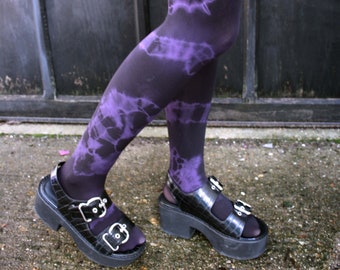 TIE DYE Tights -  PULSAR colourway - 50 denier Dip dye, purple fun, unique patterned tights, pantyhose, stockings.  Hand dyed colourful