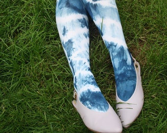 TIE DYE Tights -  VAPOUR TRAiL colourway - Unique patterned tights, pantyhose, stockings.  Hand dyed colourful fashion.