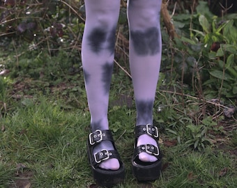 TIE DYE Tights -  Lavender PURPLE & Black colourway - 50 denier Dip dye, fun, unique patterned tights, pantyhose, stockings.  Hand dyed