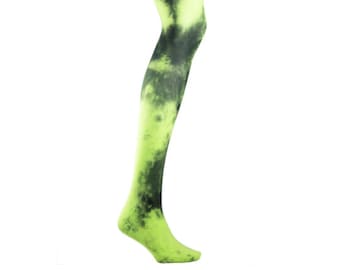 TIE DYE Tights - Bright GREEN - Fluorescent Dip dyed pantyhose, patterned, unique colorful, colourful, plus size, curvy, rainbow, punk, goth