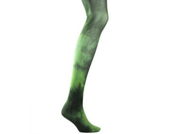 TIE DYE Tights - Dark GREEN - Dip dyed pantyhose, patterned, unique colorful, colourful, plus size, curvy, rainbow legs, punk, goth