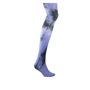 May include: Purple and black tie-dye tights with a swirling pattern.