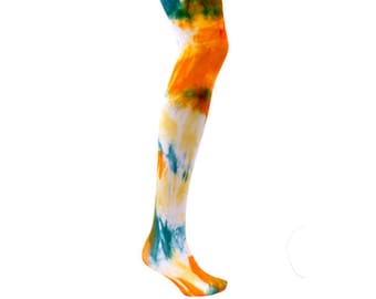 TIE DYE Tights - MISTRAL colourway - Dip dyed pantyhose, patterned, unique colorful, colourful, plus size, curvy, rainbow legs, punk, goth