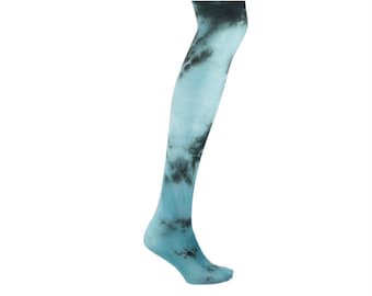 TIE DYE Tights - TEAL & Black - Dip dyed pantyhose, patterned, unique colorful, colourful, plus size, curvy, rainbow legs, punk, goth