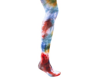 TIE DYE Tights - WILDFLOWER colourway - Dip dyed pantyhose, patterned hosiery, Yellow Ochre, white, Petrol Blue. Unique and fun, punk, goth