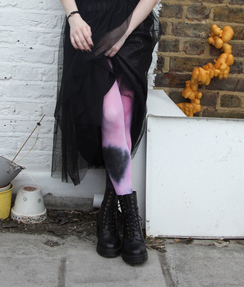 TIE DYE Tights PINK & Black Dip dyed pantyhose patterned Etsy