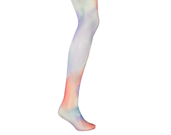 TIE DYE FISHNET Tights - Afterglow. Hand Dyed, Unique & Colourful. Tie Dye, Dip dye, Acid wash. Pantyhose.  Punk, Gothic, rainbow.