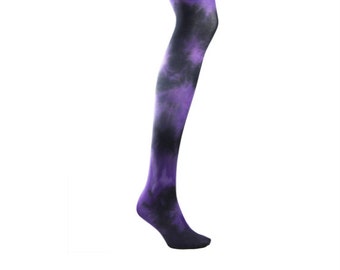 TIE DYE Tights - PURPLE & Black - Dip dyed pantyhose, patterned, unique colorful, colourful, plus size, curvy, rainbow legs, punk, goth