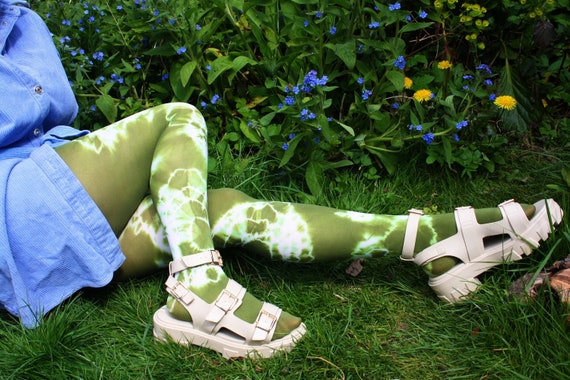 TIE DYE Tights MOSS Colourway -green, White, Dip Dye, Fun