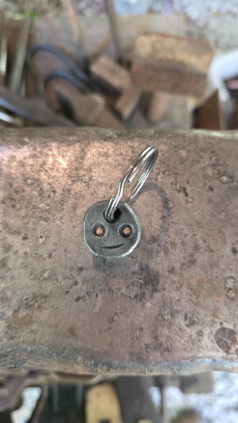 Smiley Rivets Forged Smiley Face Steel Key-chain Ornament With Copper Rivet Eyes ...