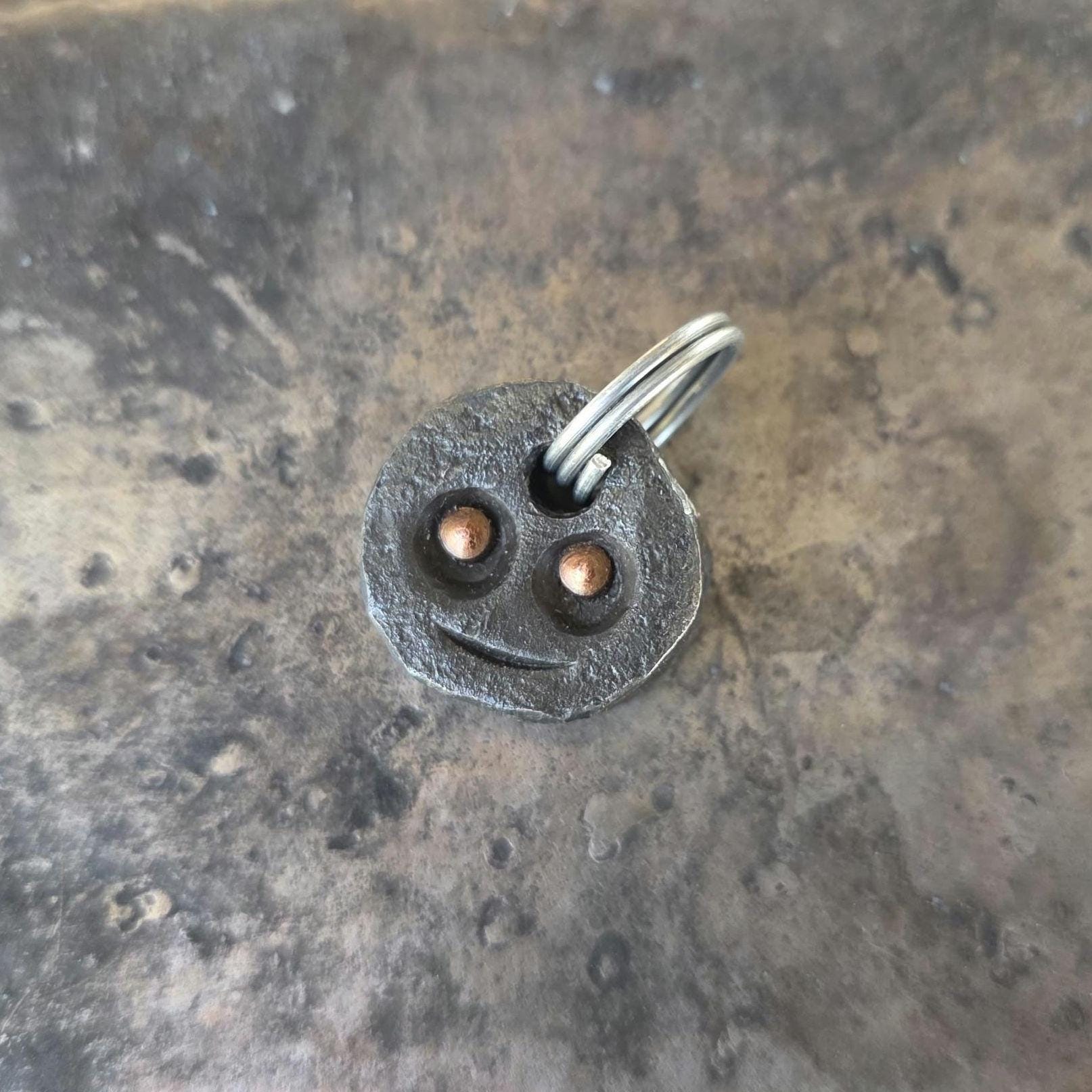 Forged Smiley Face Steel Key-chain Ornament With Copper Rivet Eyes ...