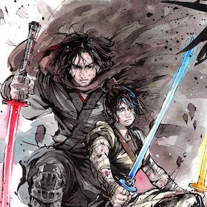 Fine Art Print 8x10 Samurai Kylo Ren and Rey parody with Japanese Calligraphy Destiny image 1