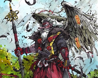 8x10 PRINT TENGU Japanese yokai god Samurai