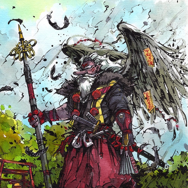 8x10 PRINT TENGU Japanese yokai god Samurai