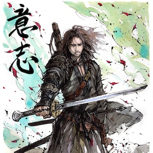 8x10" Print Samurai Aragorn with Japanese Calligraphy, Will Determination