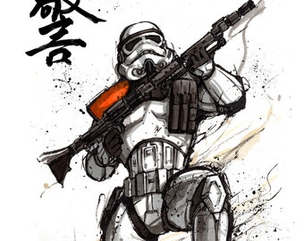8x10 PRINT Star Wars Stormtrooper Japanese Calligraphy Warning or Police