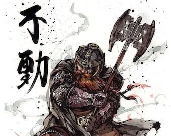 8x10&quot; Print Gimli with Japanese Calligraphy, Hudou - Unmovable
