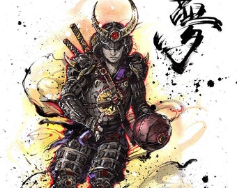 8x10" Fine Art PRINT Basketball Samurai Bushi avec rêve de calligraphie japonaise