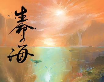 8x10 Fine Art Print - with OR without Japanese Calligraphy Ocean Age 6 Ocean of Life