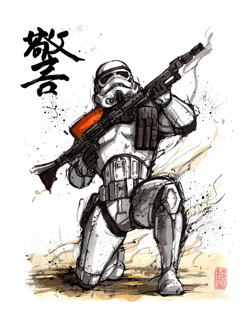 8x10 PRINT Star Wars Stormtrooper Japanese Calligraphy Warning or Police image 1
