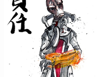 8x10 PRINT Mass Effect Mordin Solus Japanese Calligraphy RESPONSIBILITY