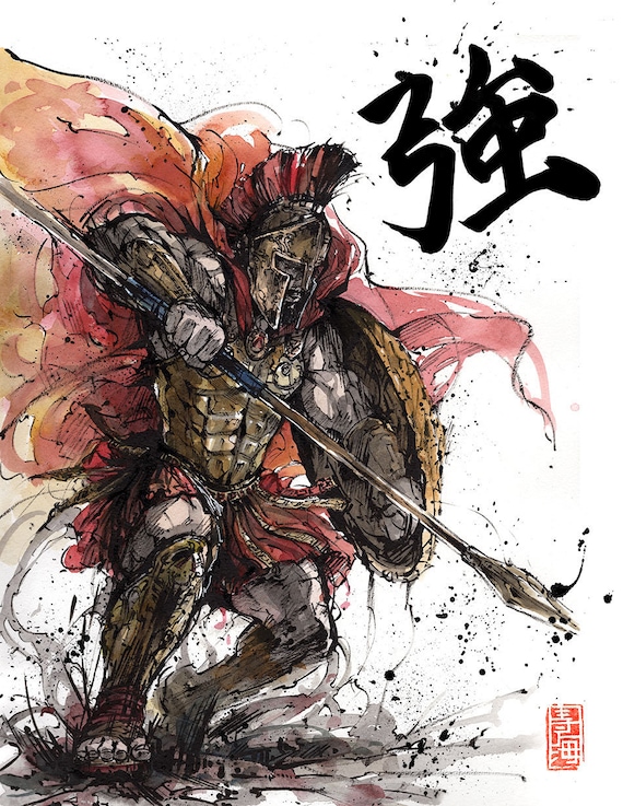 8x10 Fine Art Print Spartan Warrior With Japanese Etsy